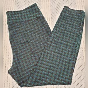 Philosophy Blue Green Geometric Leggings Size 12 Stretch Pull On Casual Pants